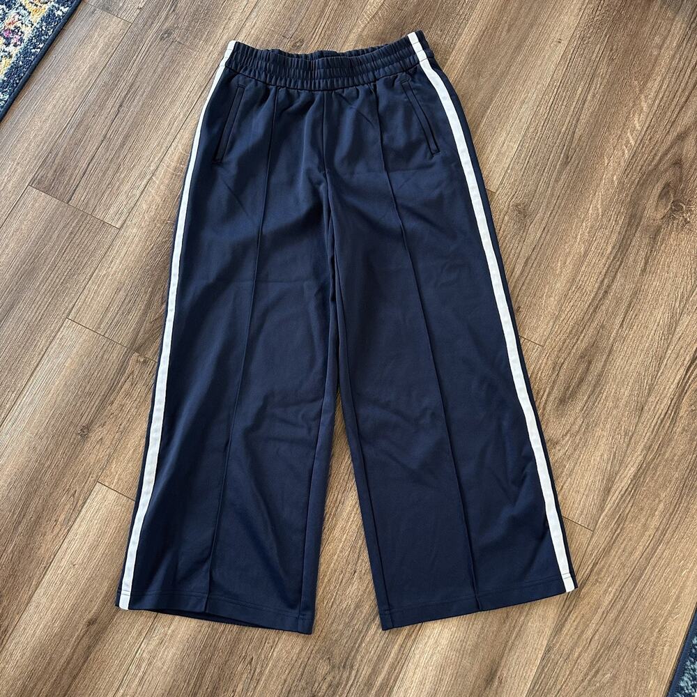 Athleta S Petite Tempo Mid Track Wide Pant Midnight Navy/White Stripe